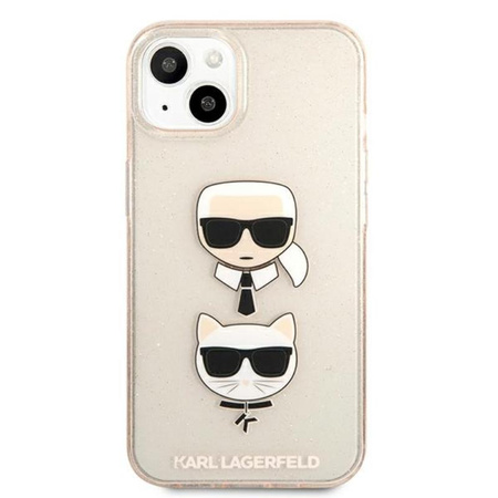 Karl Lagerfeld Glitter Karl & Choupette Head - pouzdro na iPhone 13 mini (zlaté)