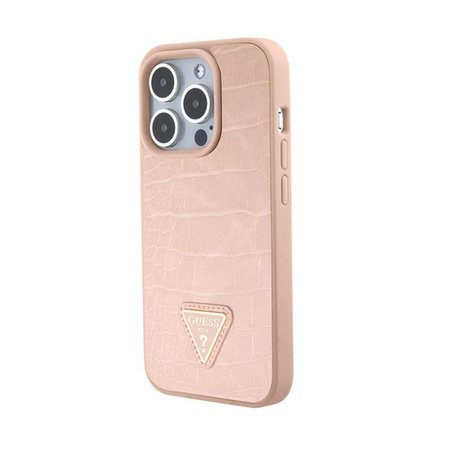 Guess Kroko-Dreieck Metall-Logo - iPhone 15 Pro Max Tasche (rosa)