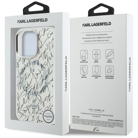 Karl Lagerfeld IML Karl Script Pattern MagSafe – Hülle für iPhone 16 Pro Max (weiß)