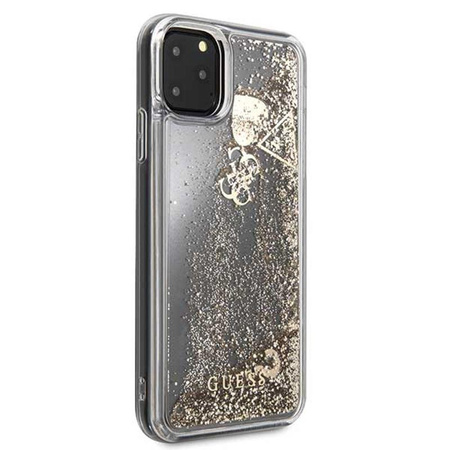 Guess Liquid Glitter Hearts - iPhone 11 Pro Max Tasche (Gold)
