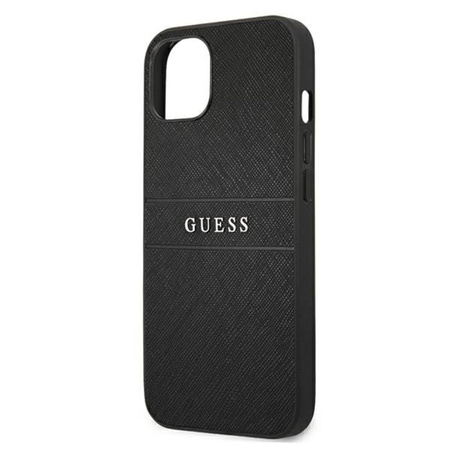 Guess Saffiano Metal Logo Stripes - pouzdro pro iPhone 13 mini (černé)