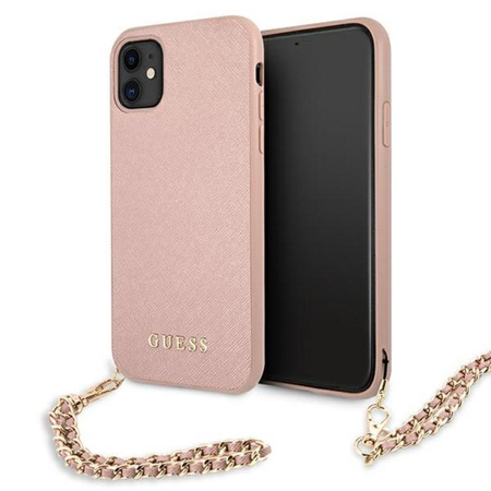 Guess Saffiano Chain - pouzdro pro iPhone 11 (růžové)