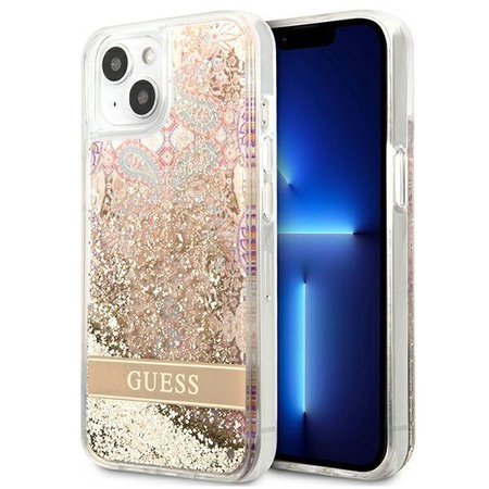 Guess Liquid Glitter Paisley - étui pour iPhone 13 mini (or)