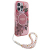 Guess IML Blumen mit Perle Riemen MagSafe - iPhone 16 Pro Fall (rosa)