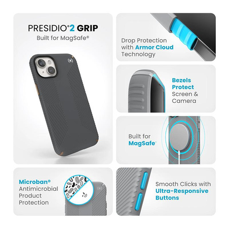 Speck Presidio2 Grip Magsafe - pouzdro pro iPhone 15 Plus / iPhone 14 Plus (Charcoal Grey / Cool Bronze / White)
