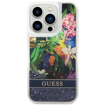 Guess Liquid Glitter Flower - iPhone 14 Pro Max Case (blue)
