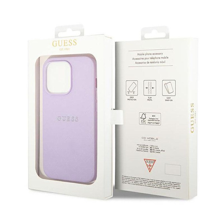 Guess Saffiano Metal Logo Stripes - Coque iPhone 14 Pro (lilas)