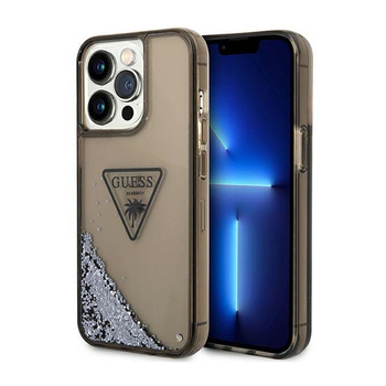 Guess Liquid Glitter Triangle Logo - pouzdro pro iPhone 14 Pro Max (černá)