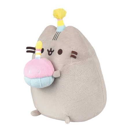 Pusheen - Mascotte en peluche avec chapeau d'anniversaire et gâteau 24 cm