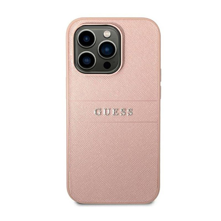 Guess Saffiano Metal Logo Stripes - iPhone 14 Pro Case (pink)