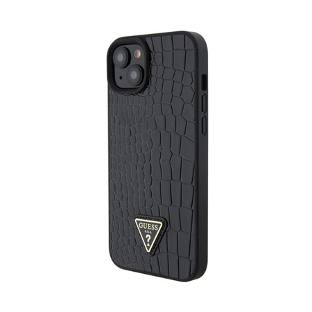 Guess Croco Triangle Metal Logo - pouzdro pro iPhone 15 (černé)