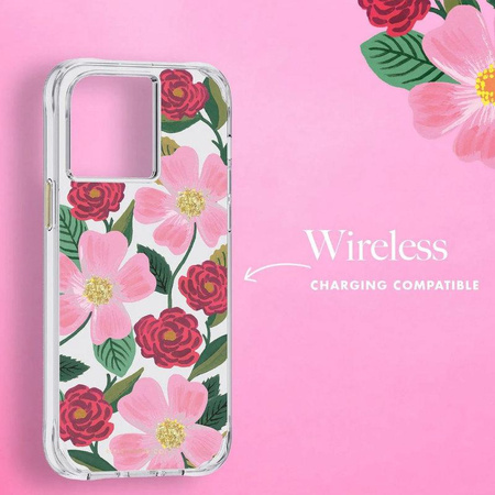 Rifle Paper Clear - Coque pour iPhone 14 / iPhone 13 décorée en or (Rose Garden)