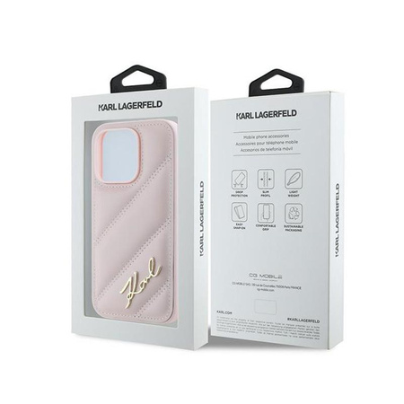 Karl Lagerfeld Diagonal Quilted Script - iPhone 14 Pro Max Case (pink)