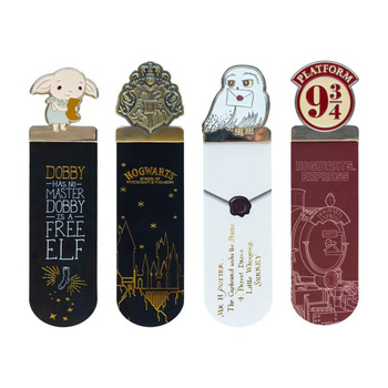 Zestaw zakładek Harry Potter – 4 sztuki, PVC + stop cynku, motywy kultowe