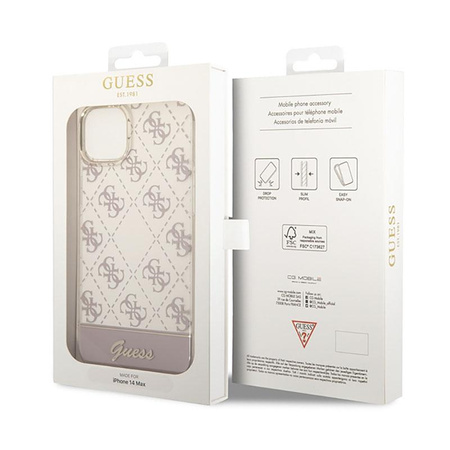 Guess 4G Stripe Script Logo Electroplated Pattern - Coque pour iPhone 14 Plus (rose)