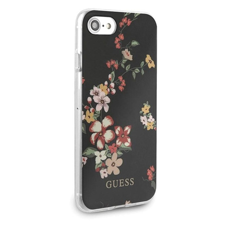 Guess Flower Shiny Collection N4 - Coque iPhone SE 2020 / 8 / 7 (Noir)