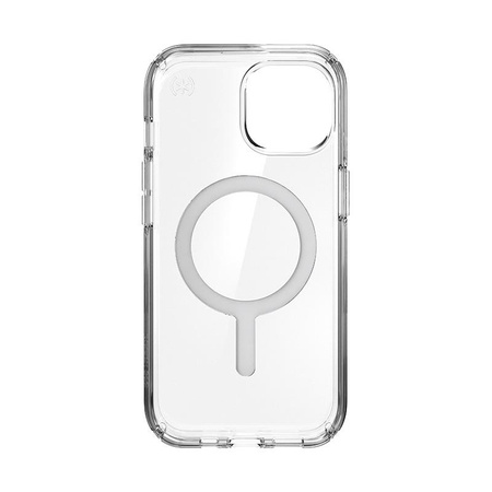 Speck Presidio Perfect-Clear MagSafe - Custodia per iPhone 16e / iPhone 15 / iPhone 14 / iPhone 13 (Trasparente / Finitura cromata / Argento Serene)
