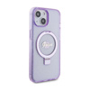 Guess Ring Stand Script Glitter MagSafe - Coque iPhone 15 Plus (violet)