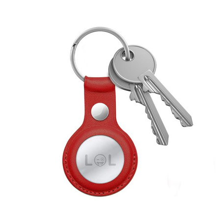 Crong Leather Case with Key Ring – Protective leather case with key ring for Apple AirTag 1/2 (red)