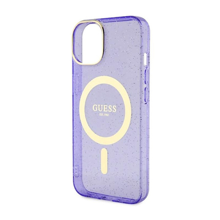 Guess Glitter Gold MagSafe - pouzdro pro iPhone 14 (fialové)