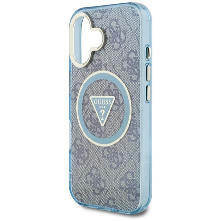 Guess IML Metal Glitter 4G Circle Triangle MagSafe - Coque pour iPhone 16 (bleu)