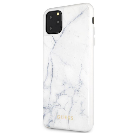 Guess Marble Tempered Glass Hardcase - Etui iPhone 11 Pro Max (biały)