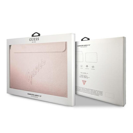 Pouzdro na počítač Guess Saffiano Script - 13" pouzdro na notebook (růžová)