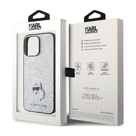 Karl Lagerfeld Fixed Glitter Choupette Logo Metal Pin - iPhone 15 Pro Max Case (stříbrný)