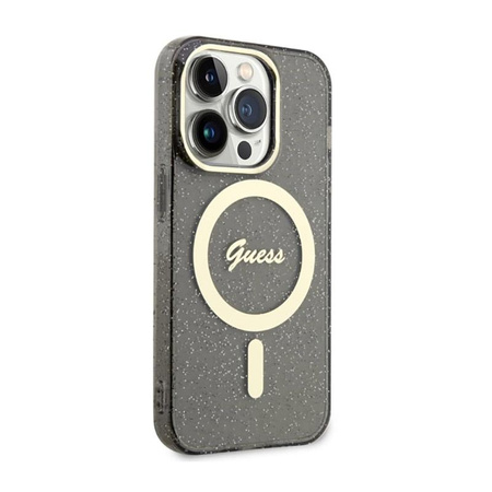 Guess Glitter Gold MagSafe - Étui pour iPhone 14 Pro Max (Noir)