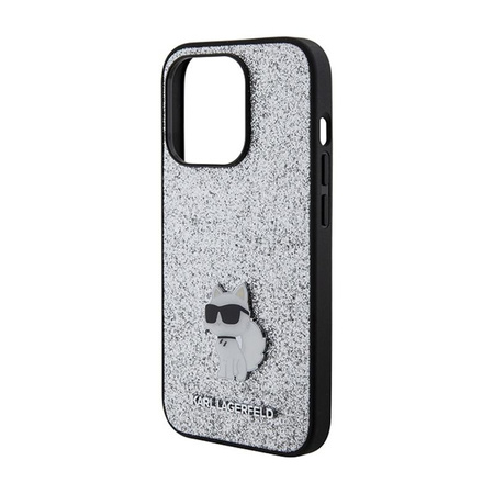 Karl Lagerfeld Fixed Glitter Choupette Logo Metal Pin - iPhone 15 Pro Max Case (stříbrný)