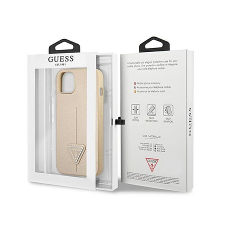 Guess Saffiano Triangle Logo Case - pouzdro pro iPhone 13 mini (béžové)