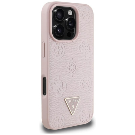 Guess Grainé Hot Stamp Peony Triangle Logo MagSafe - Coque pour iPhone 16 Pro (rose)