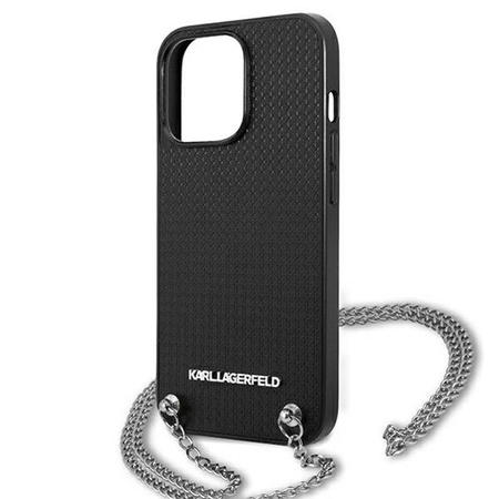 Karl Lagerfeld Leder strukturiert und Kette - Tasche für iPhone 13 Pro Max (Schwarz)