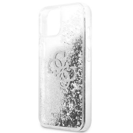 Guess Liquid Glitter 4G Big Logo - pouzdro pro iPhone 13 mini (stříbrné)