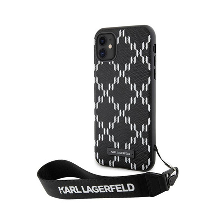 Karl Lagerfeld Monogram Losange Saffiano - Case with Lanyard iPhone 11 (Black)