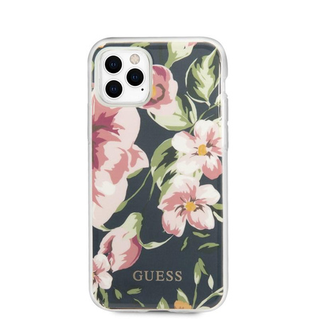 Guess Flower Glänzende Kollektion N3 - iPhone 11 Pro Tasche (Marine)