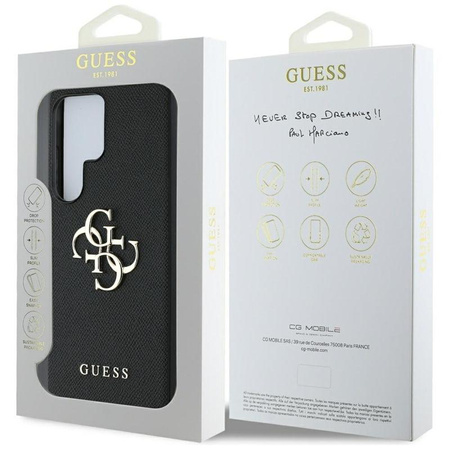 Guess Grained Big 4G Logo Small Classic Logo - Étui pour Samsung Galaxy S25 Ultra (noir)