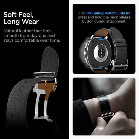 PASEK DO GALAXY WATCH 8 | 8 CLASSIC 40 44 46 mm SPIGEN SKÓRZANY CZARNY