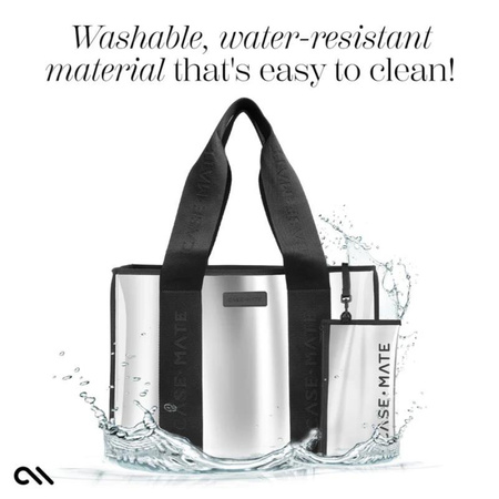 Case-Mate Large Travel Tote Bag - Waterproof shoulder bag with phone case (Silver Chrome)