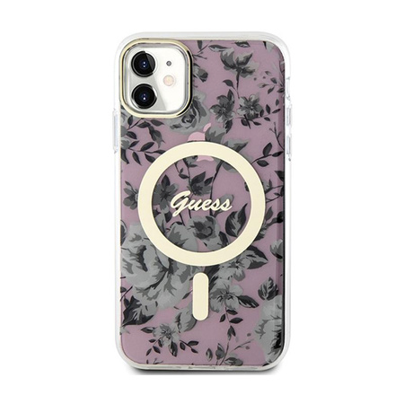 Guess Flower MagSafe - pouzdro pro iPhone 11 (růžové)