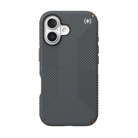 Speck Presidio2 Grip - Coque iPhone 16 (Gris anthracite / Bronze froid / Blanc)