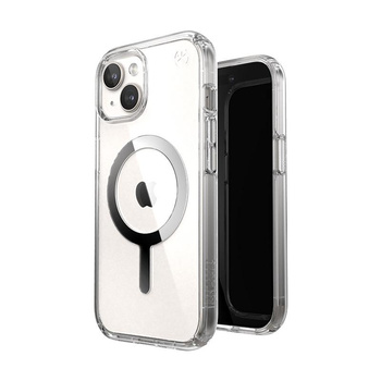 Speck Presidio Perfect-Clear MagSafe - iPhone 15 Case (Clear / Chrome Finish / Serene Silver)