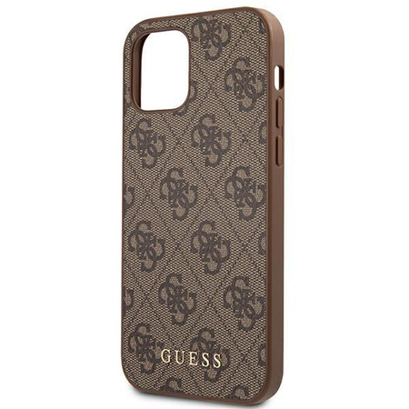 Guess 4G Metal Gold Logo - pouzdro pro iPhone 12 / iPhone 12 Pro (hnědé)