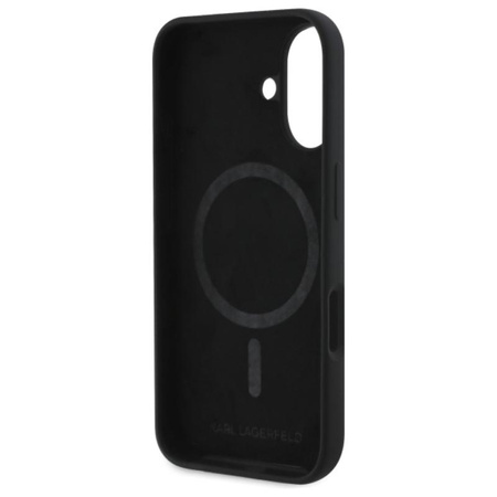 Karl Lagerfeld Silikonové pouzdro MagSafe s potiskem hlavy Choupette - iPhone 16 (černé)