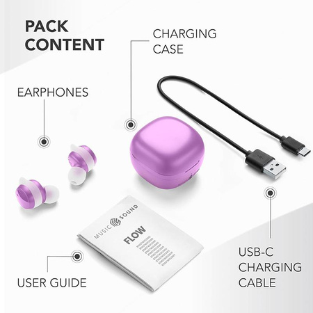 Cellularline Music Sound Flow - bezdrátová sluchátka Bluetooth V5.3 TWS s nabíjecím pouzdrem (fialová)