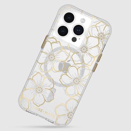 Case-Mate Floral Gems MagSafe – pouzdro na iPhone 15 Pro (Gold)