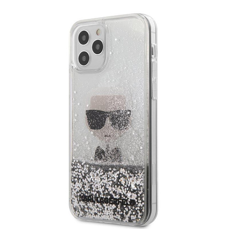 Karl Lagerfeld Liquid Glitter Ikonik - pouzdro pro iPhone 12 / iPhone 12 Pro (stříbrné)