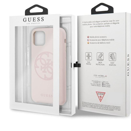 Guess Silicone 4G Tone to Tone - Coque iPhone 11 Pro Max (Rose clair)