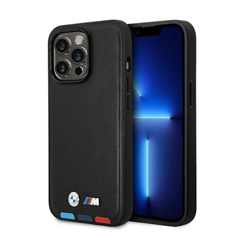 BMW Leder Hot Stamp Tricolor MagSafe - iPhone 14 Pro Max Tasche (Schwarz)