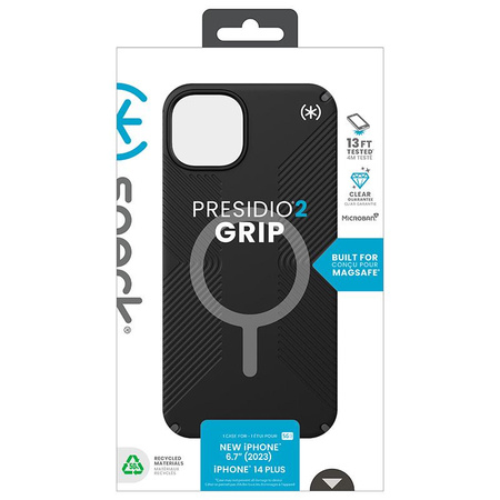 Speck Presidio2 Grip Magsafe - pouzdro pro iPhone 15 Plus / iPhone 14 Plus (černé / břidlicově šedé / bílé)